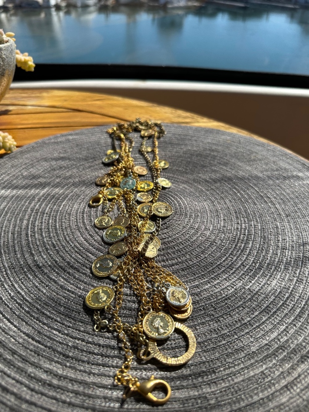Sparkling Multi Strand Coin Charm Necklace - Layered Boho Statement